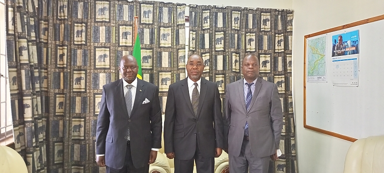 On the picture: H.E. Ambassador Mashiba (Middle) posed with H.E. Ambassador Zimba, Mozambique High Commissioner (On his right) and Dr. Zita , Mozambique Deputy High Commissioner (On his left)